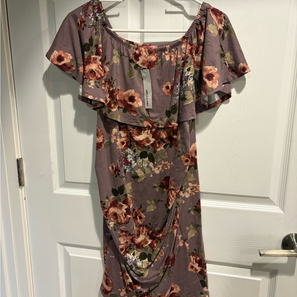 Hello MIZ Floral Ruffle Midi Dress - Purple and Pink